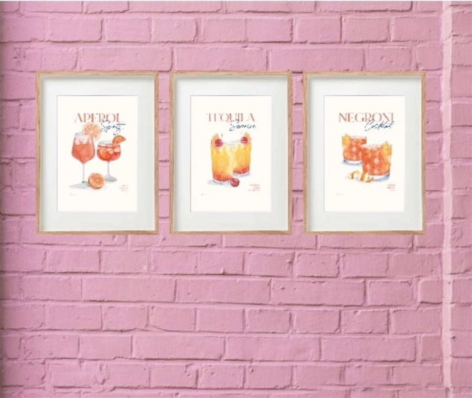 Set of Three Cocktail Recipe Wall Art in Frames S-WP2324