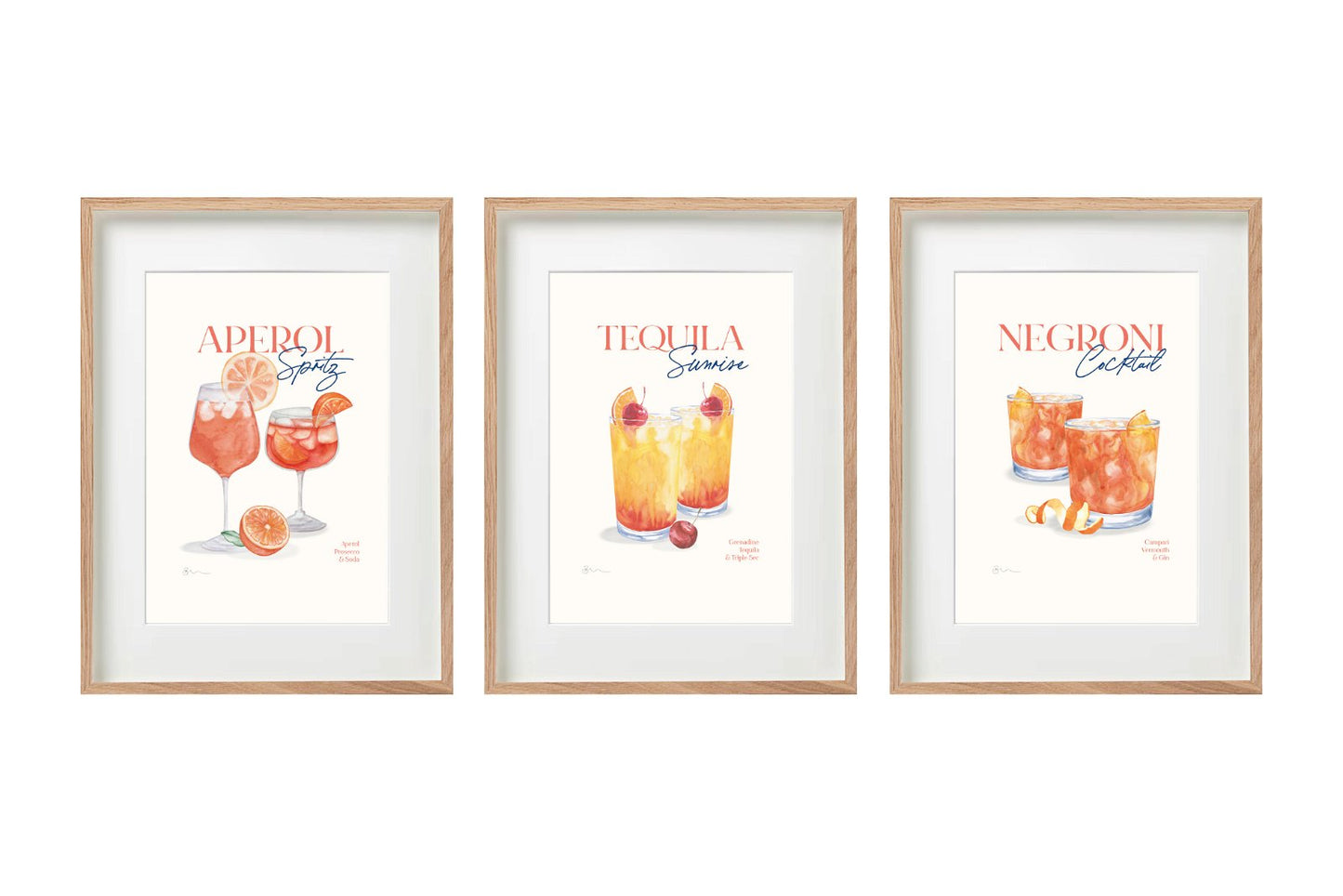 Set of Three Cocktail Recipe Wall Art in Frames S-WP2324