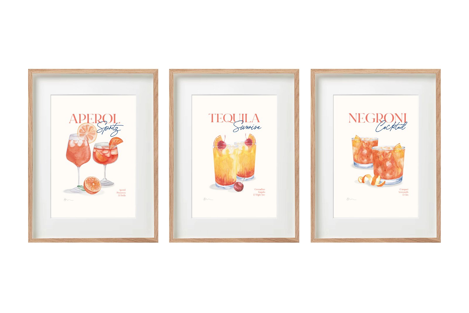 Set of Three Cocktail Recipe Wall Art in Frames S-WP2324