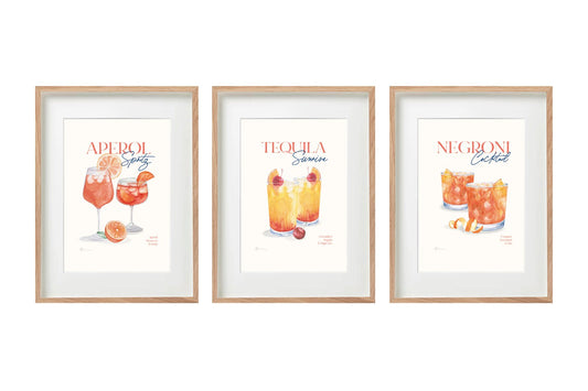 Set of Three Cocktail Recipe Wall Art in Frames S-WP2324