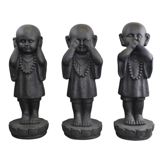 Set Of 3 Stone Effect See No Evil, Hear No Evil, Speak No Evil Monks SK035