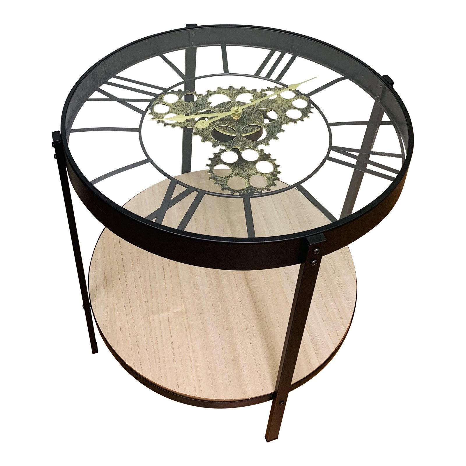 Black Metal Glass Topped Clock Table S-WF2310