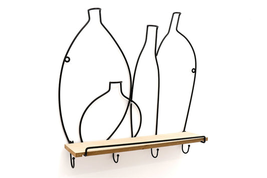 Wire Bottle Design Shelf with 4 Hooks S-WF2508