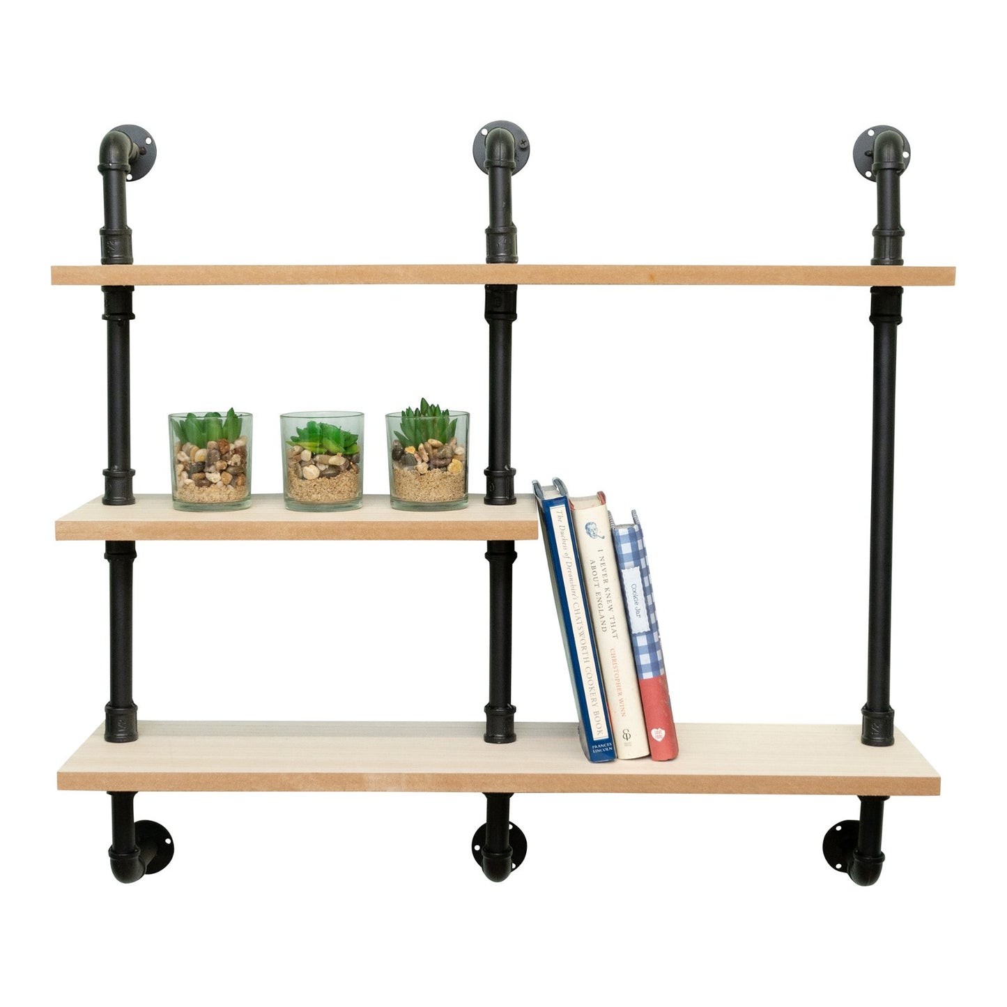 Black Pipe & Wooden Shelves 70.5cm S-WF2512