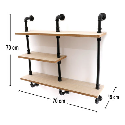 Black Pipe & Wooden Shelves 70.5cm S-WF2512