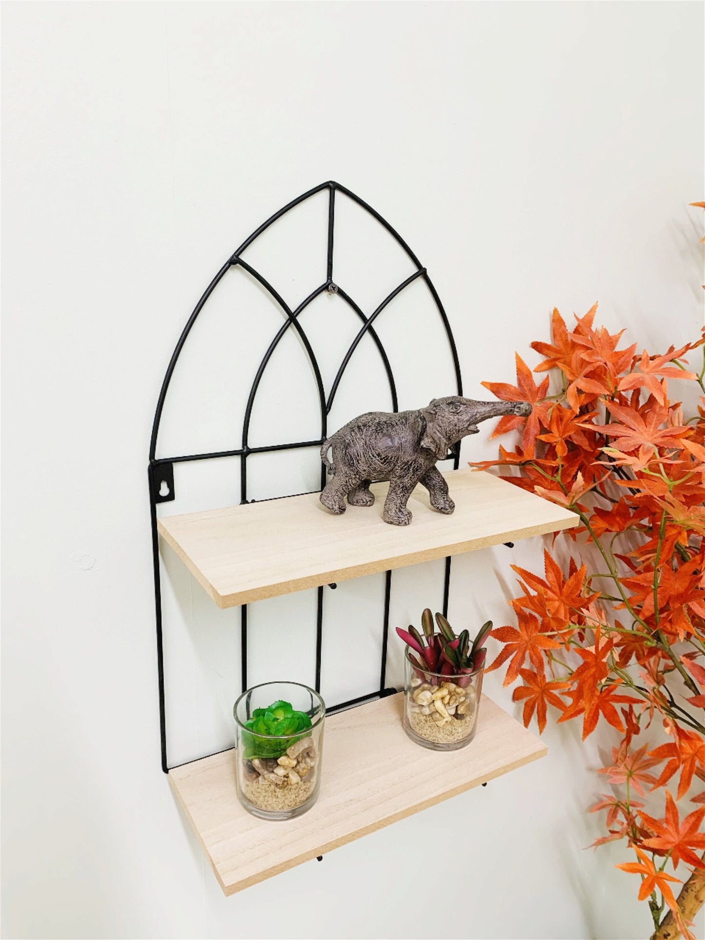 Black Metal Arch with 2 Wooden Shelves S-WF2523