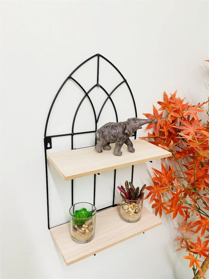 Black Metal Arch with 2 Wooden Shelves S-WF2523