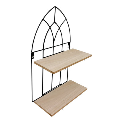 Black Metal Arch with 2 Wooden Shelves S-WF2523