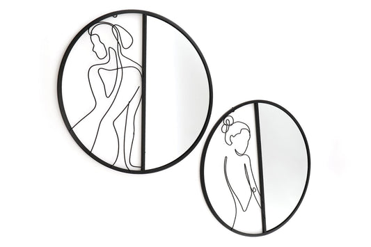 Set of 2 Black Metal Silhouette Wire Deco & Mirror S-WO0007