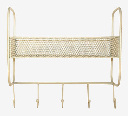 Mesh Wall Shelf With 5 Hooks Cream YF1088