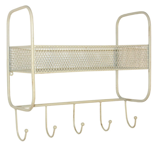 Mesh Wall Shelf With 5 Hooks Cream YF1088