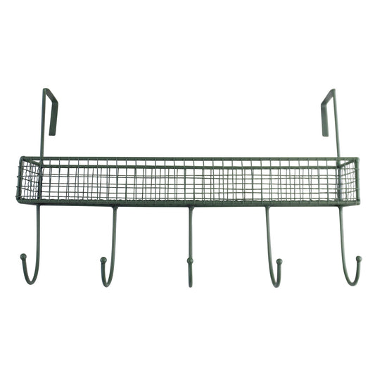 Mesh Over Door Shelf With 5 Hooks Green YF1100