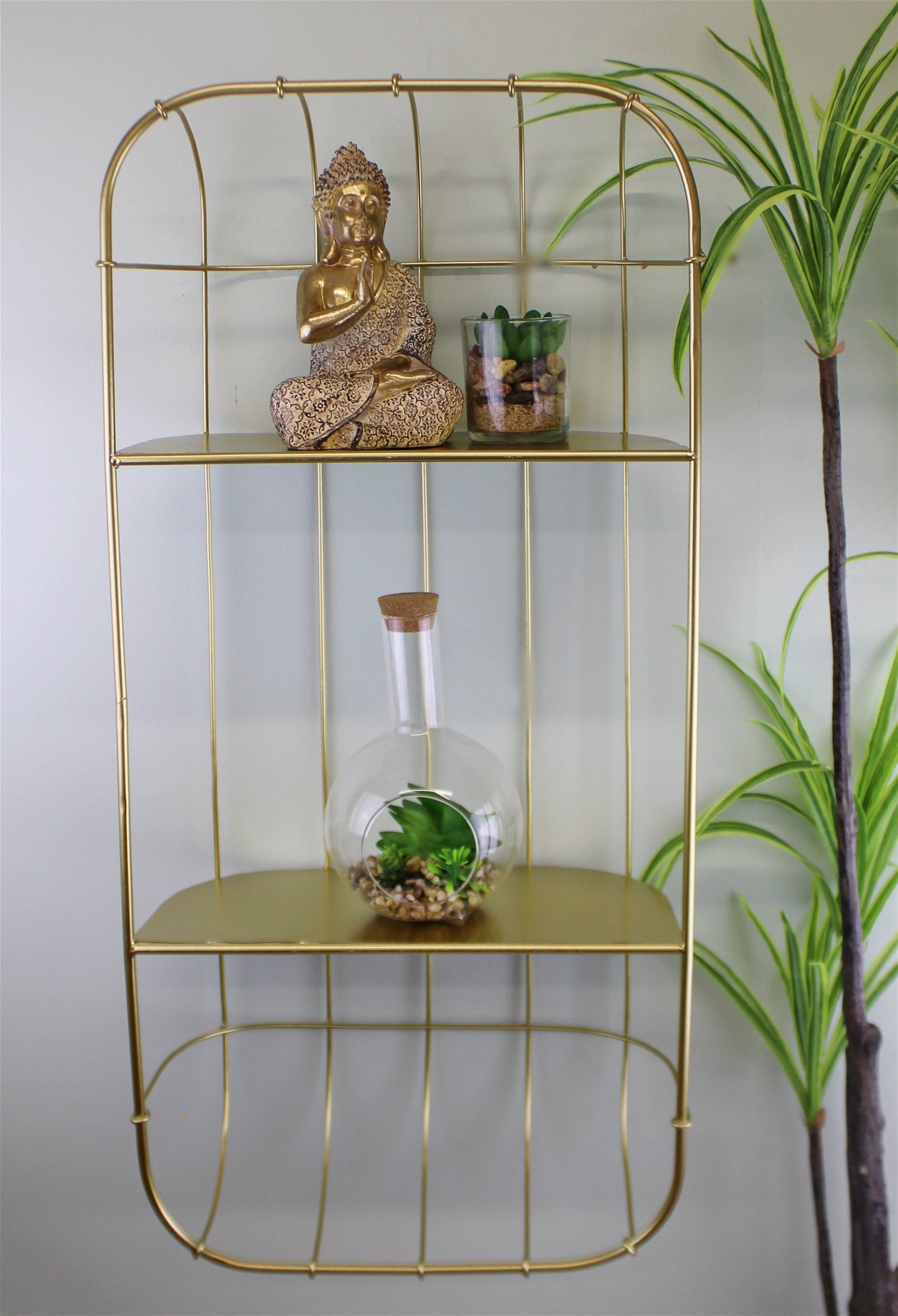 Gold Metal Wall Double Storage Shelf, Basket Design YF1134