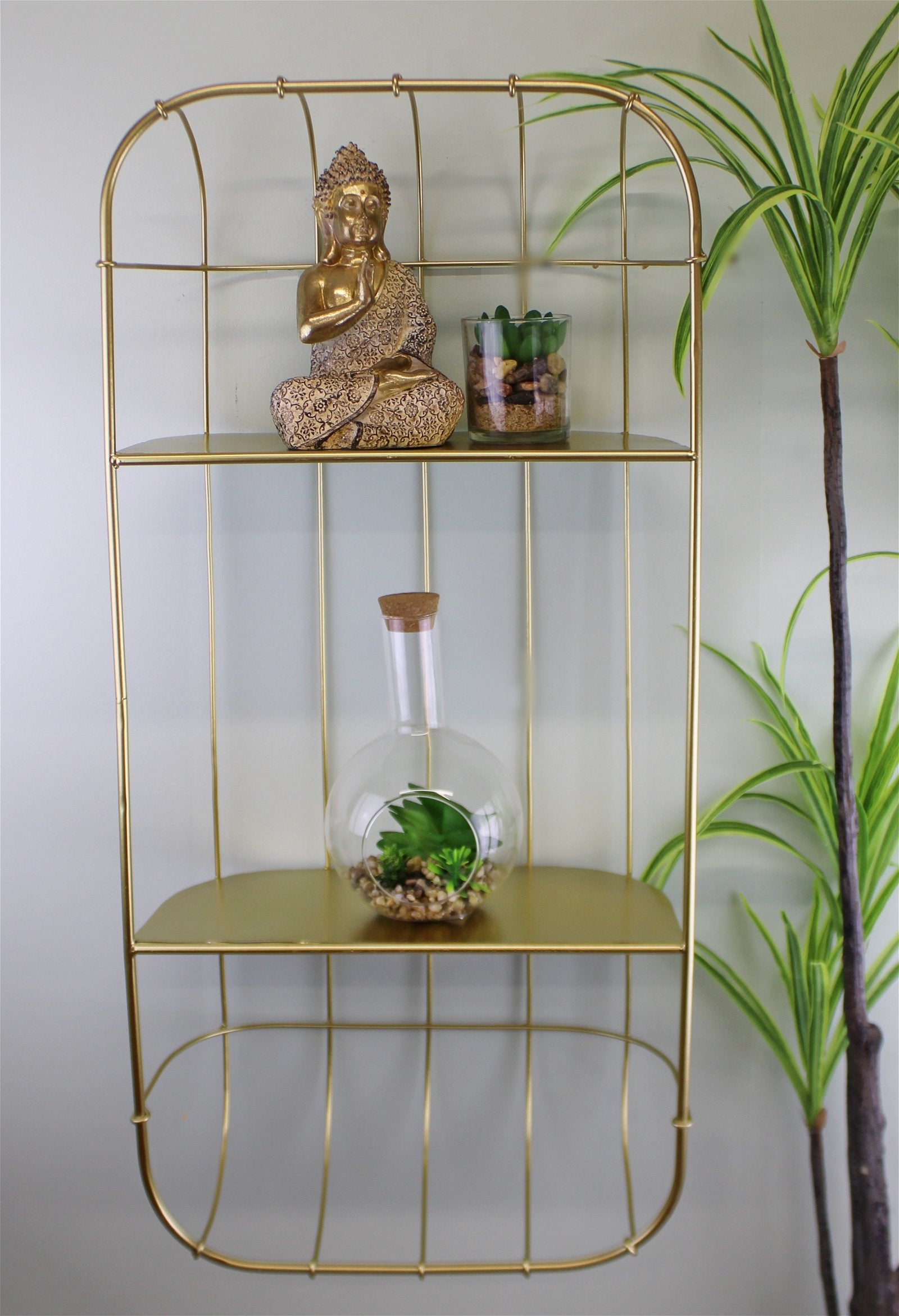 Gold Metal Wall Double Storage Shelf, Basket Design YF1134