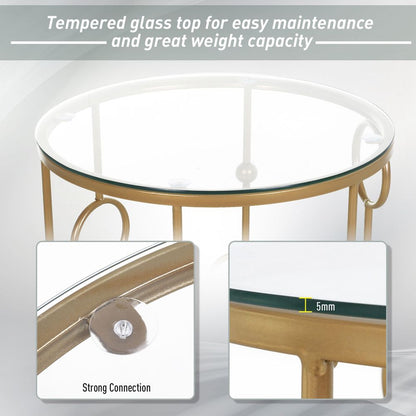 HOMCOM Set of 2 Gold Nesting Coffee Table, Side Tables W/ Tempered Glass Top S0671079648