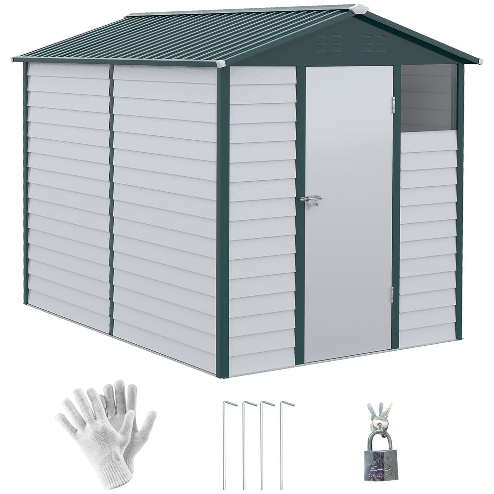 9'x6' Galvanized Metal Garden Shed Tool Storage Shed for Backyard Patio S0671148736