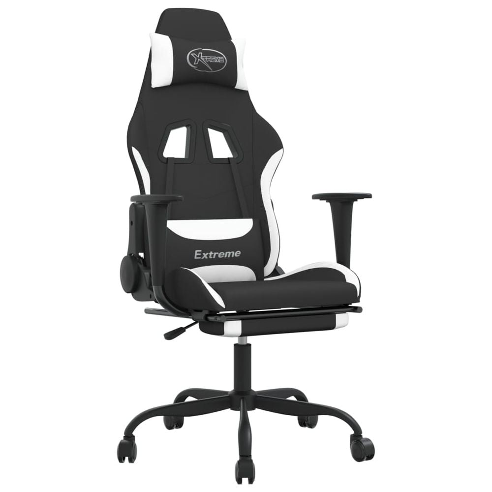 Swivel Gaming Chair with Footrest Black and White Fabric S0671093073