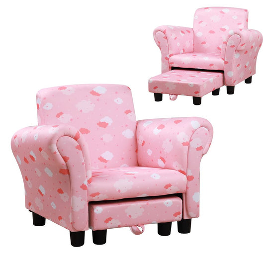 Cute Cloud Star Kids Children Armchair Mini Seat Wood w/ Footrest Padding Pink S0671347037