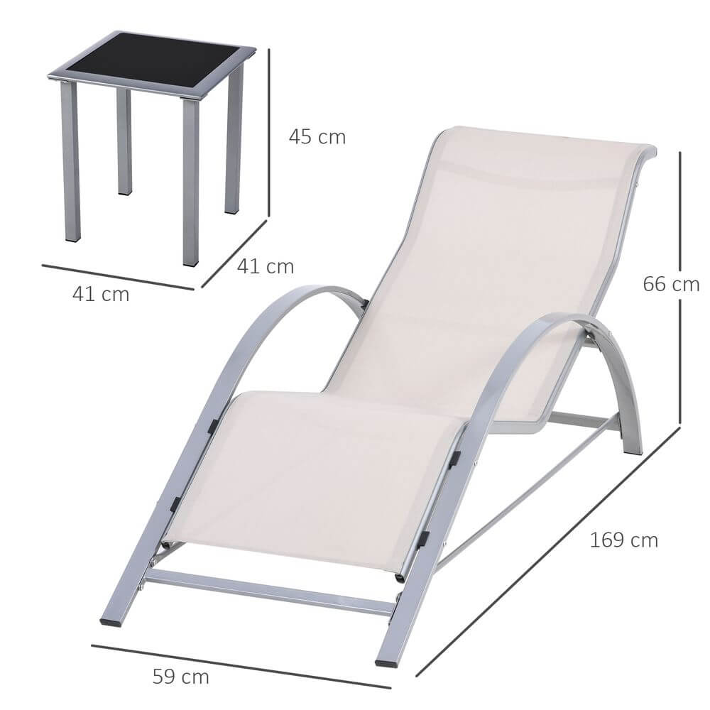 3 Pieces Lounge Chair Set Garden Sunbathing Chair w/ Table Cream Outsunny S0671080297