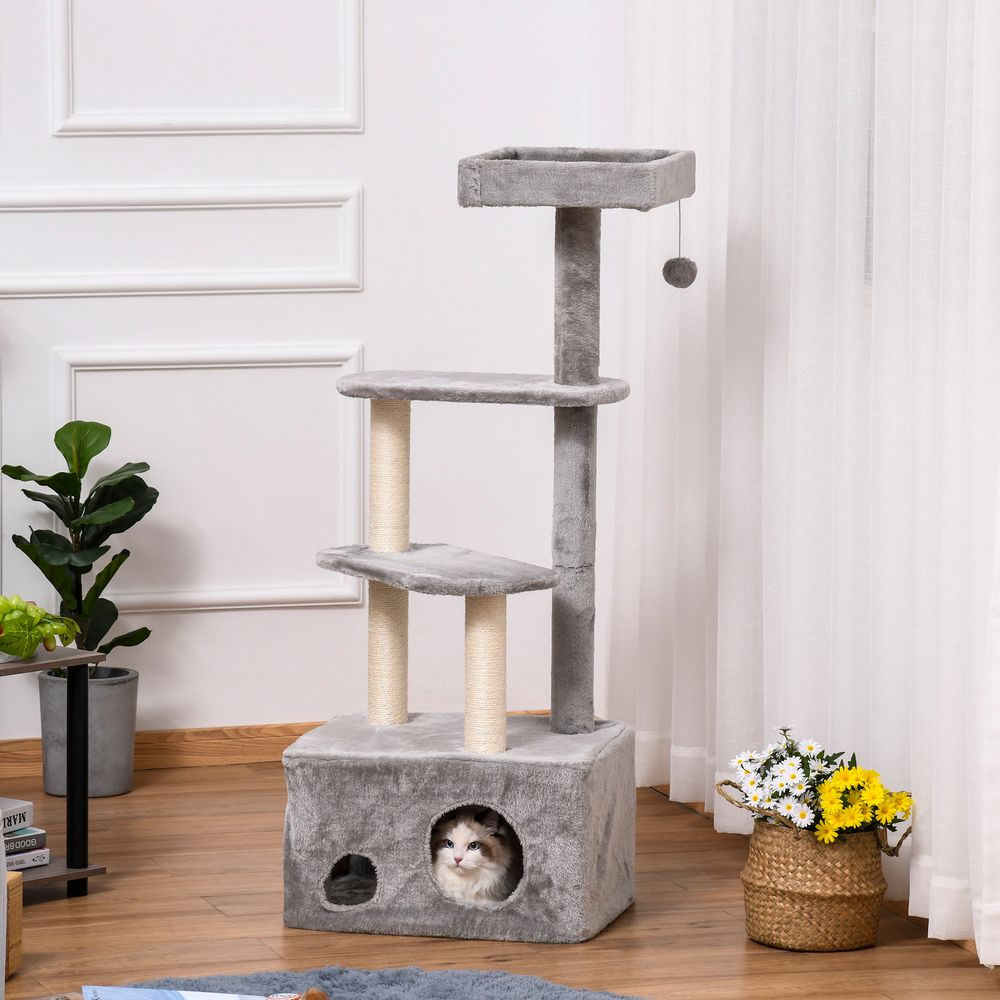 Cat Tree Kitten Tower w/ Scratching Post Condo Perches Hanging Ball Pawhut S0671081220