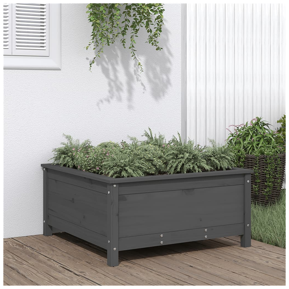 Garden Planter Grey 82.5x82.5x39 cm Solid Wood Pine S0671358027