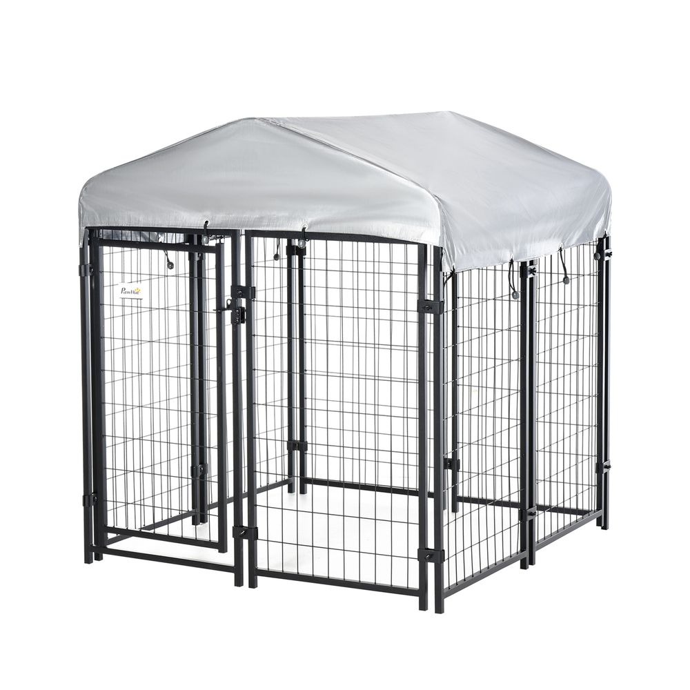 Outdoor Dog Kennel, Metal Dog Run with Canopy, 120 x 120 x 138cm S0671148825