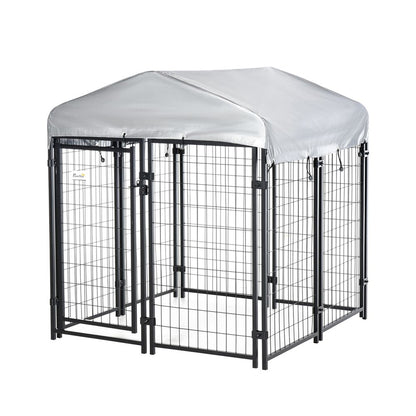 Outdoor Dog Kennel, Metal Dog Run with Canopy, 120 x 120 x 138cm S0671148825