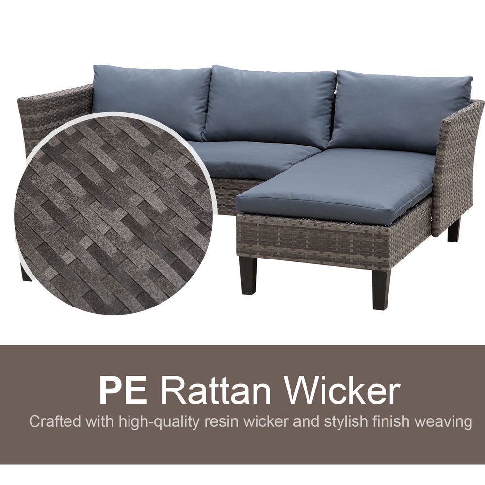 3-Seater Outdoor Garden PE Rattan Furniture Set Grey S067941878