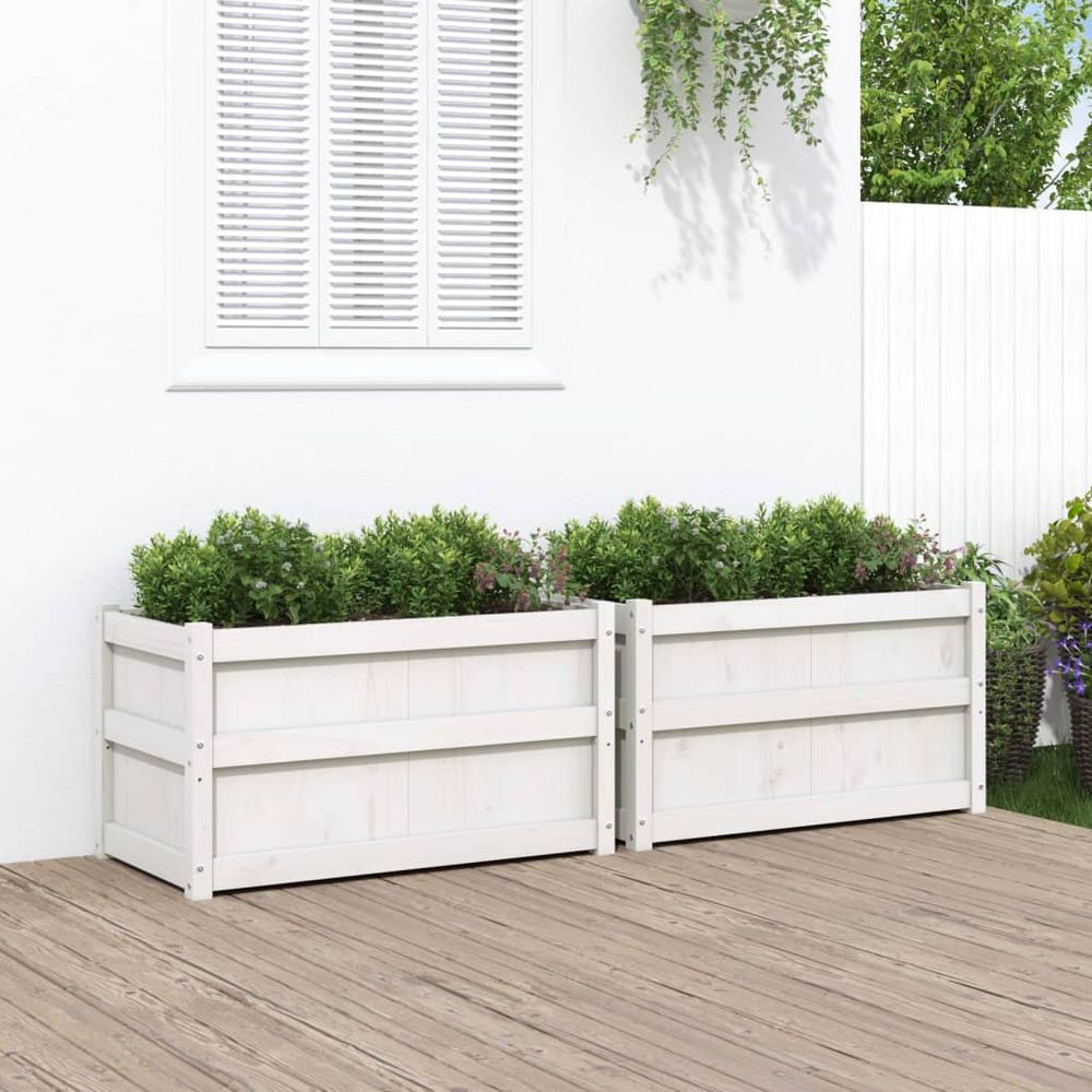 vidaXL Garden Planters 2 pcs White Solid Wood Pine S0671383058