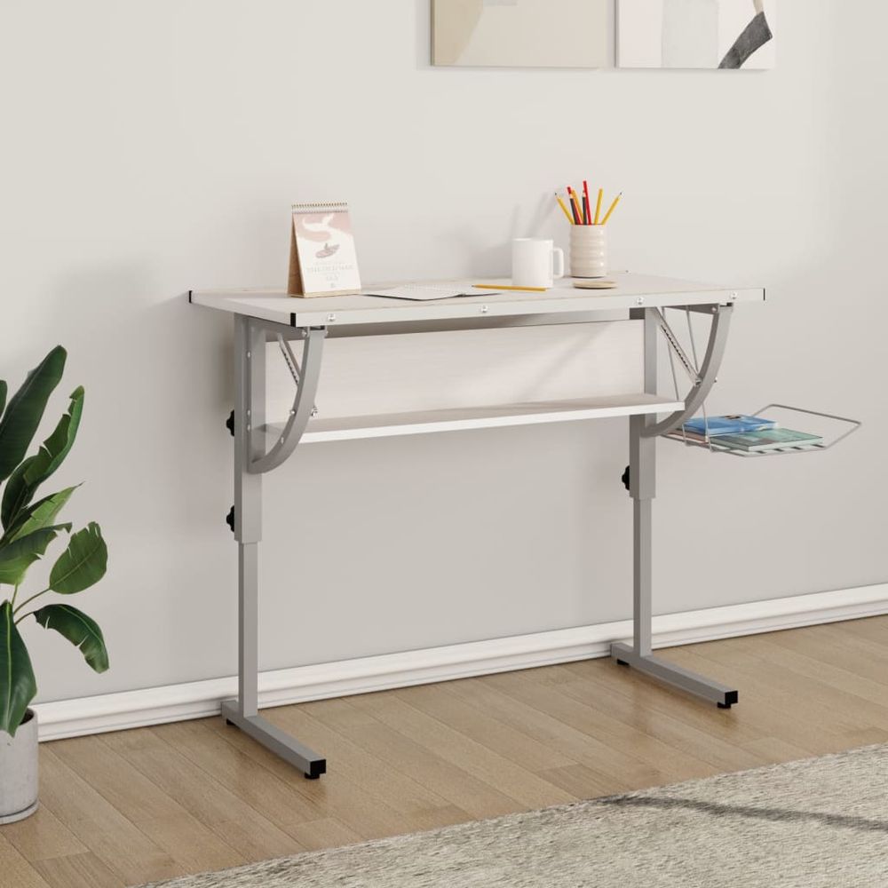 vidaXL Craft Desk White&Grey 110x53x(58-87) cm Engineered Wood&Steel V0671191938