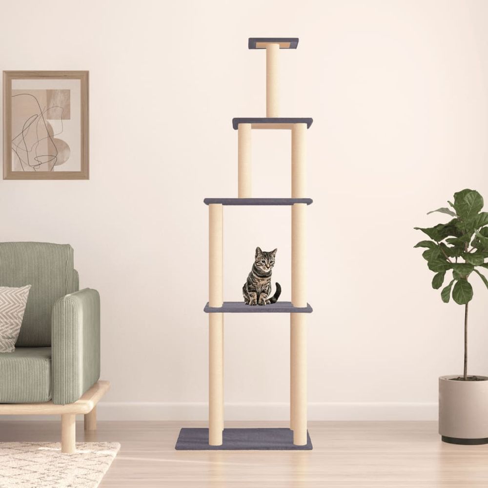 vidaXL Cat Tree with Sisal Scratching Posts Dark Grey 183 cm S0671260623