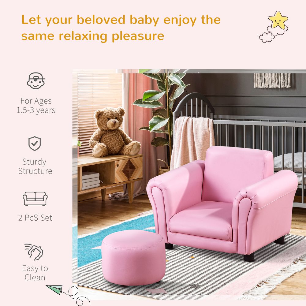 Kids Sofa Children Chair Seat Armchair W/Footstool Playroom Bedroom Pink S0671347130