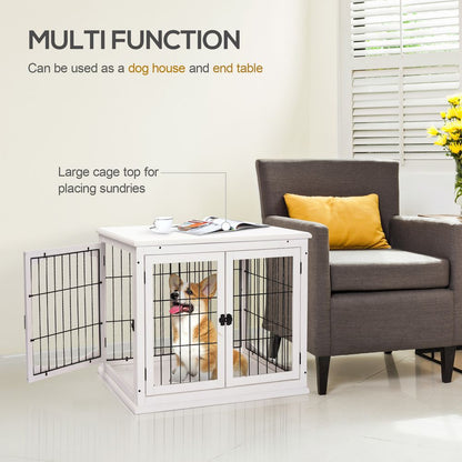 Wooden Dog Crate End Table Pet Puppy Cage w/Metal Wire for Small Dog White S0671071079