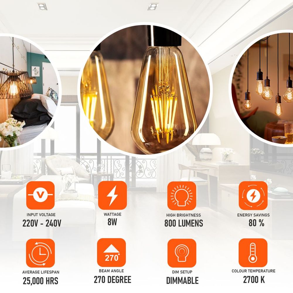 6Pack E27 LED Edison Dimmable Vintage Amber Glass Warm white 2700K Light Bulb S0671114260