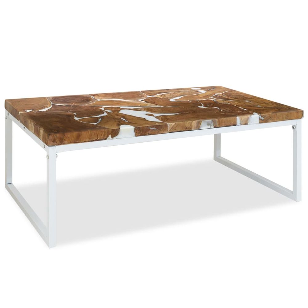 vidaXL Coffee Table Teak Resin 110x60x40 cm White and Brown V069817681