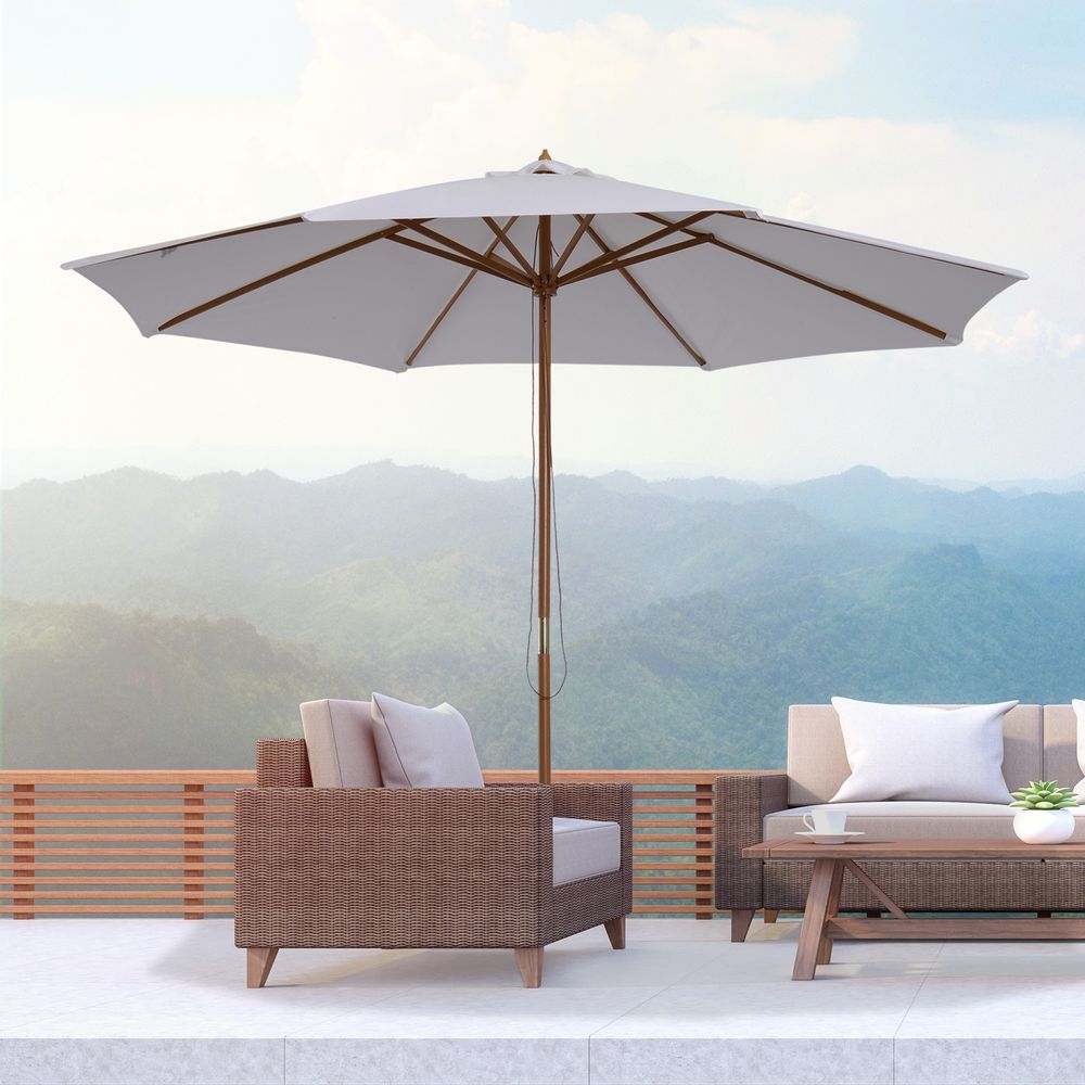 10'x8.2'H Bamboo Wooden Round Market Patio Sun Umbrella Parasol Sunshade Canopy V067942165