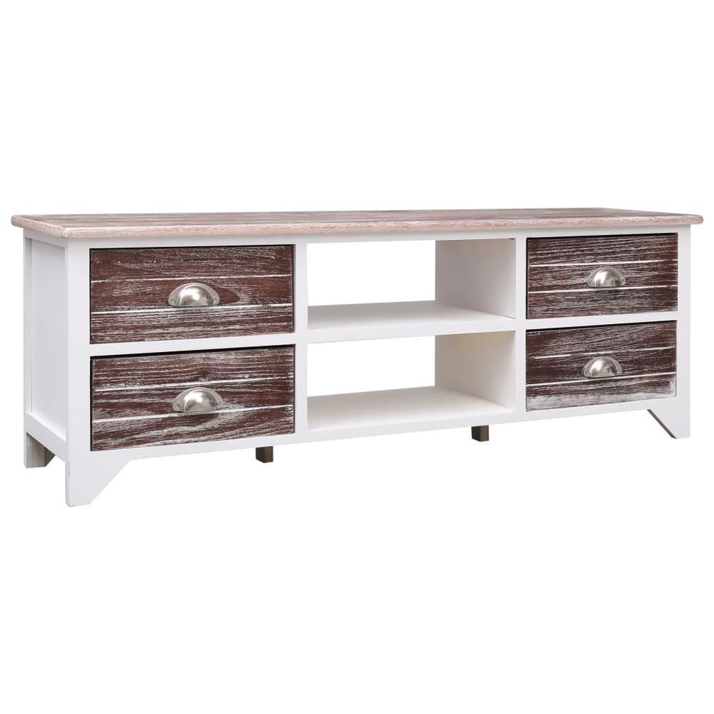 TV Cabinet White and Brown 115x30x40 cm Paulownia Wood V0671186017