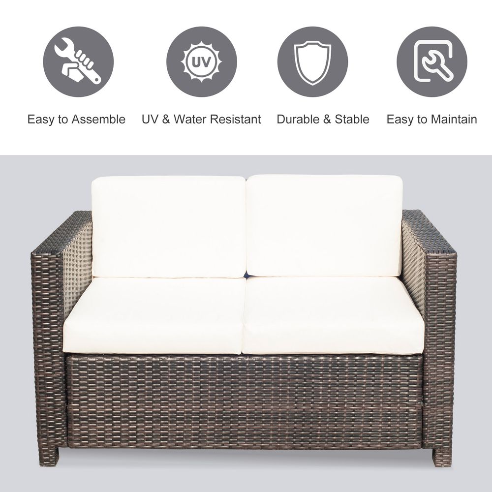 2 Seater Sofa Brown Rattan Table Sofa Chair Mixed Brown S0671072391