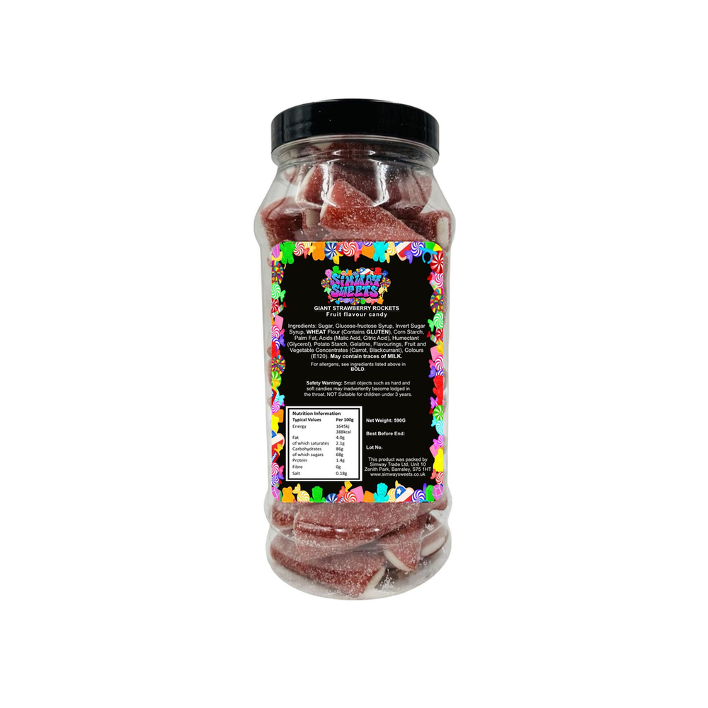 Sour Strawberry Rocketz Pencil Bites Fizzy Retro Sweets Gift Jar