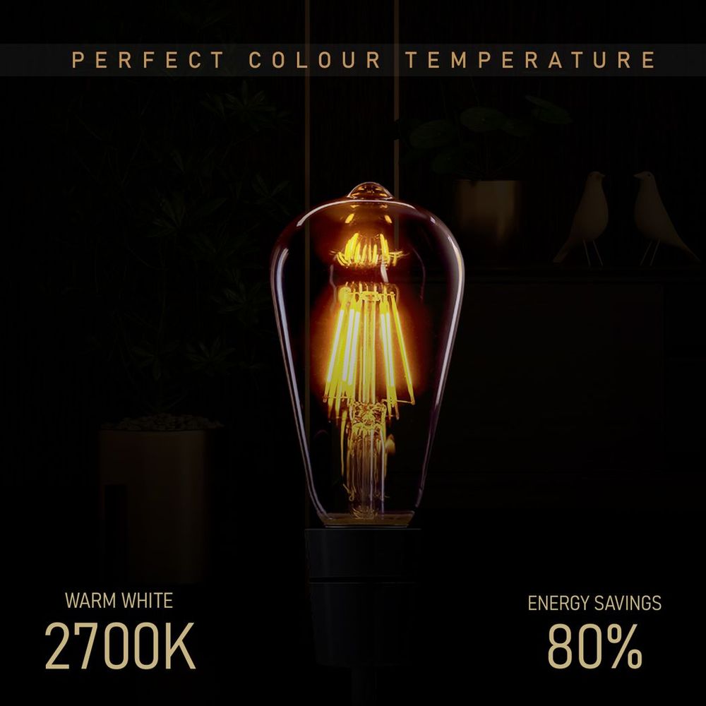 3Pack E27 LED Edison Dimmable Vintage Amber Glass Warm white 2700K Light Bulb, S0671114262