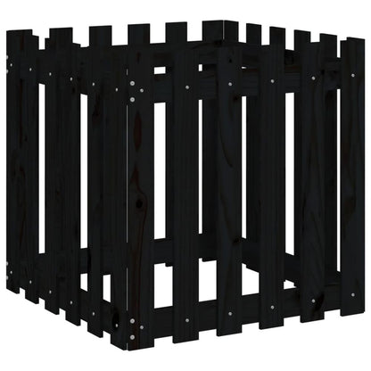 Garden Planter with Fence Design Black 60x60x60 cm Solid Wood Pine S0671368166