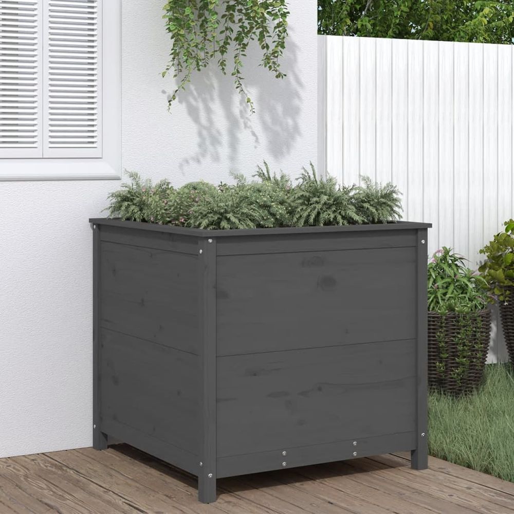 vidaXL Garden Planter Grey 82.5x82.5x78 cm Solid Wood Pine S0671357818