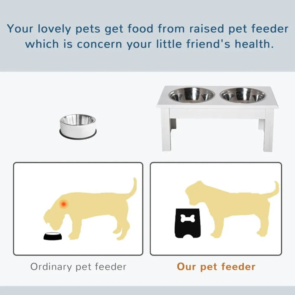 Pet Feeder Raised Elevated Stainless Steel Bowls Stand Food Water White Samll S0671097264