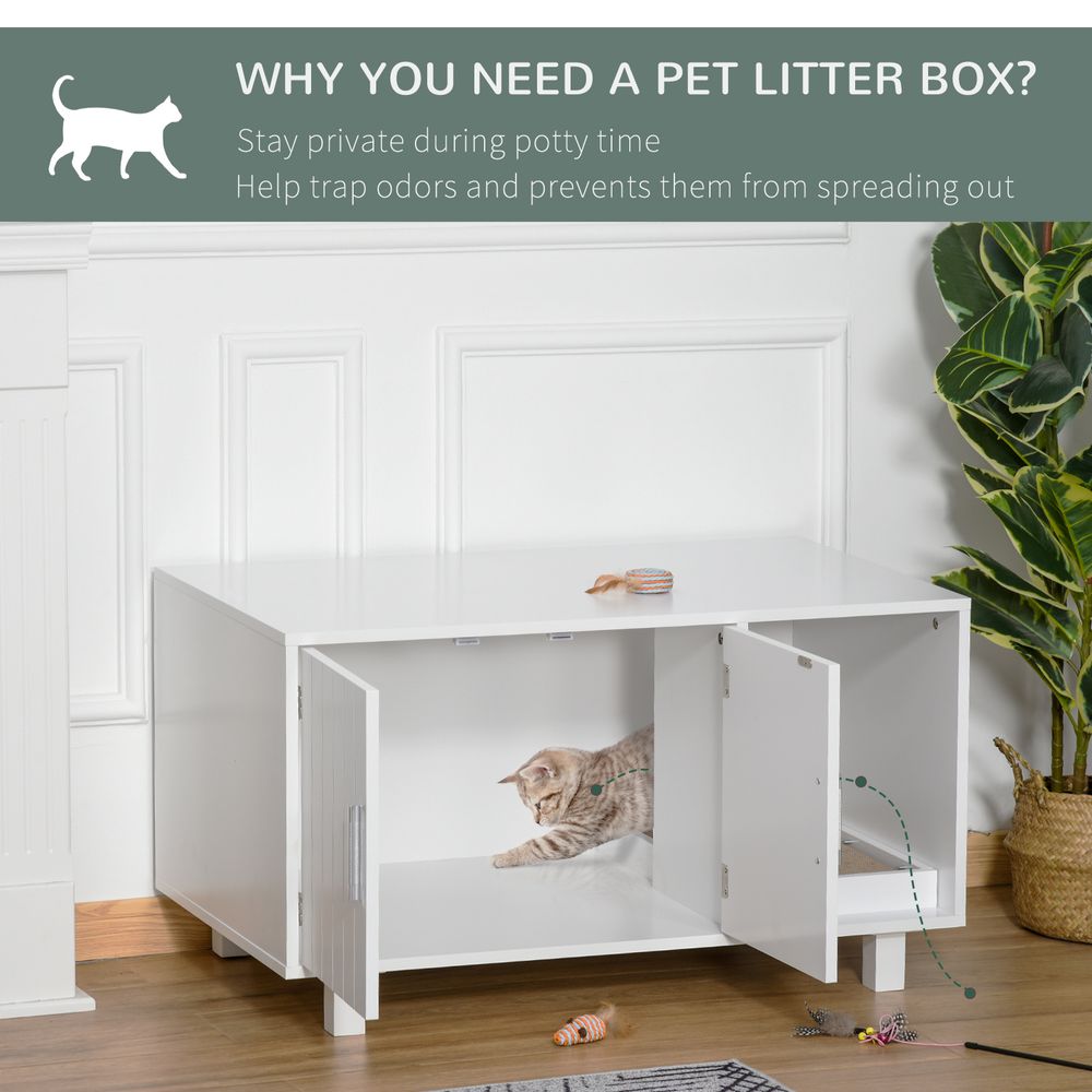 Cat Litter Box Enclosure & House w/ Nightstand/End Table Design, White Pawhut S0671081314