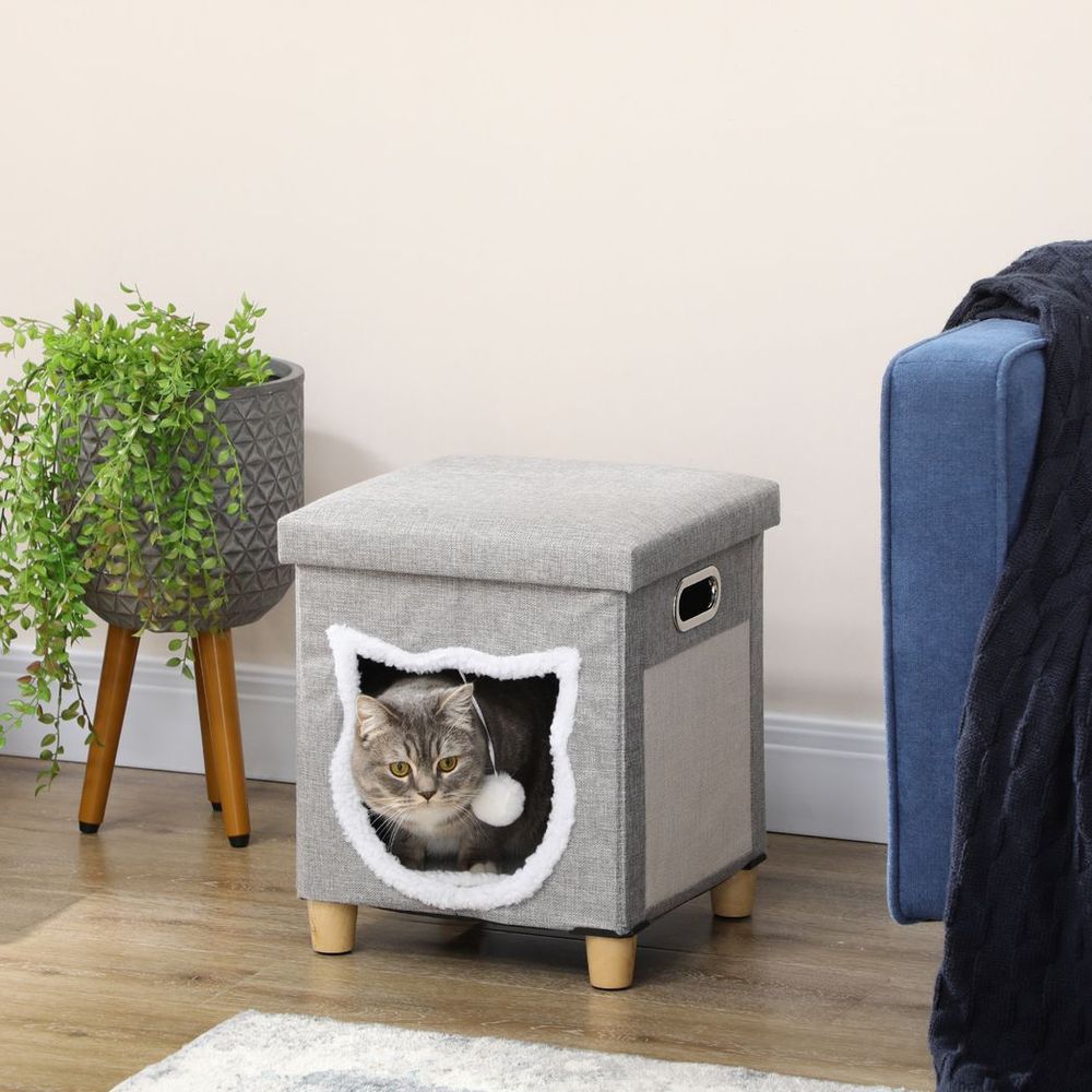 PawHut 2 in 1 Cat Bed Ottoman w/ Removable Cushion, Handles, Scratching Pad S0671129895