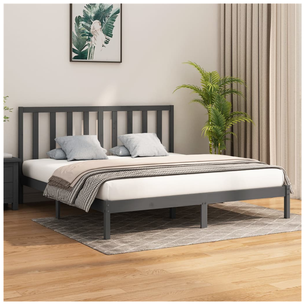 vidaXL Bed Frame Grey Solid Wood 180x200 cm Super King Size S0671025979