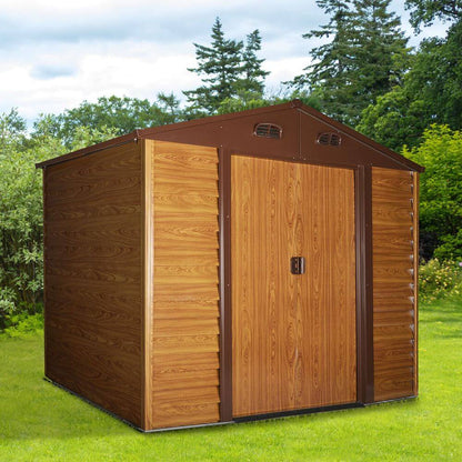 9.1x6.4ft Metal Garden Shed House Tool Storage & Foundation & Ventilation Brown S067941963