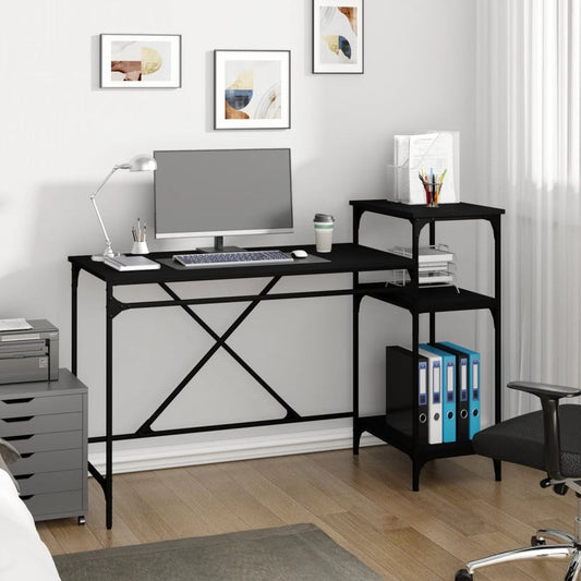 Desk with Shelves Black 135x50x90 cm Engineered Wood&Iron V0671211758