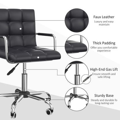 Mid Back PU Leather Home Office Chair Swivel Desk Chair with Arm, Wheel, Black S0671114497