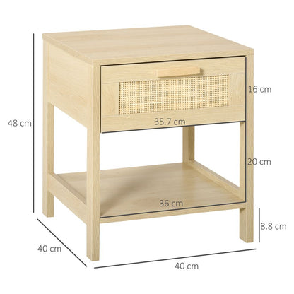 Bedside Table Nightstand W/ Rattan Drawer Storage Shelf Bedroom Living Room S0671079557